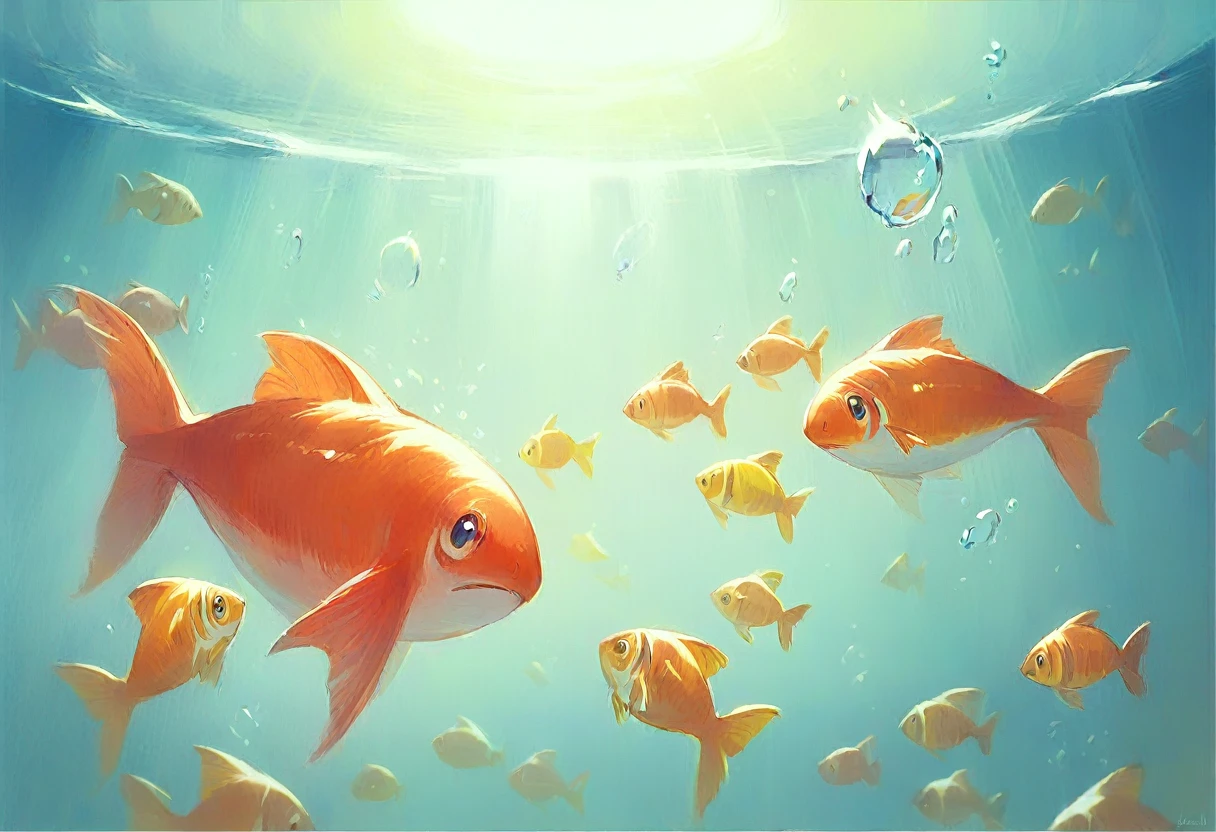 Goldfish swimming in a fishbowl, cool, gorgeous ((masterpiece, best quality, 8K))