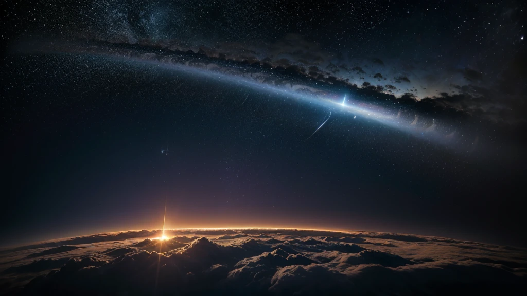 A view from space with a comet whizzing by, leaving a luminous trail, with planets and stars in the background. The image must be very realistic and in high resolution.