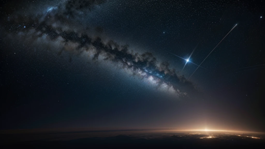 A view from space with a comet whizzing by, leaving a luminous trail, with planets and stars in the background. The image must be very realistic and in high resolution.