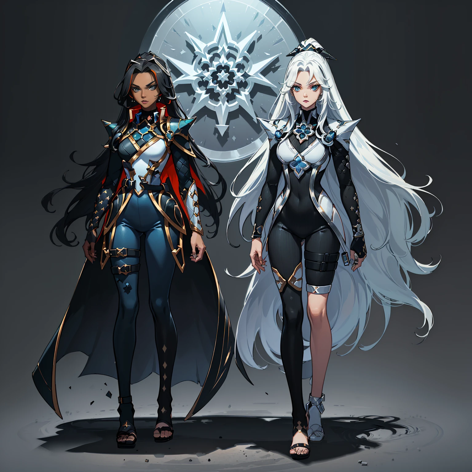 ((full body photo, standing, feet on the ground)) (((conceptual artwork))), (((one caracter))), female, (((darkskin)))), Black hair with ponytail, clear blue eyes, Round glasses with slightly dark lenses, this lens being orange, and the Light Blue frame, ((Black metallic gauntlets and greaves with orange and silver highlights)), (((The clothes have a mix of modern and tribal))), (((The clothes have a mix of modern and tribal))),  mainly black in color, but having Orange Parts, Shoulders exposed, On the Hip, a Short that extends to Half the Thigh in black.(((one caracter))), female, (((darkskin)))), Black hair with ponytail, clear blue eyes, Óculos redondos com uma pequena lente escura this lens being orange, and the Light Blue frame, (((Black metallic gauntlets and greaves with orange and silver highlights)), (((The clothes have a mix of modern and tribal)))), Having mainly black color, but having orange pieces, Shoulders on display, On the Hip one Shorts extending to Half Thigh in black.
