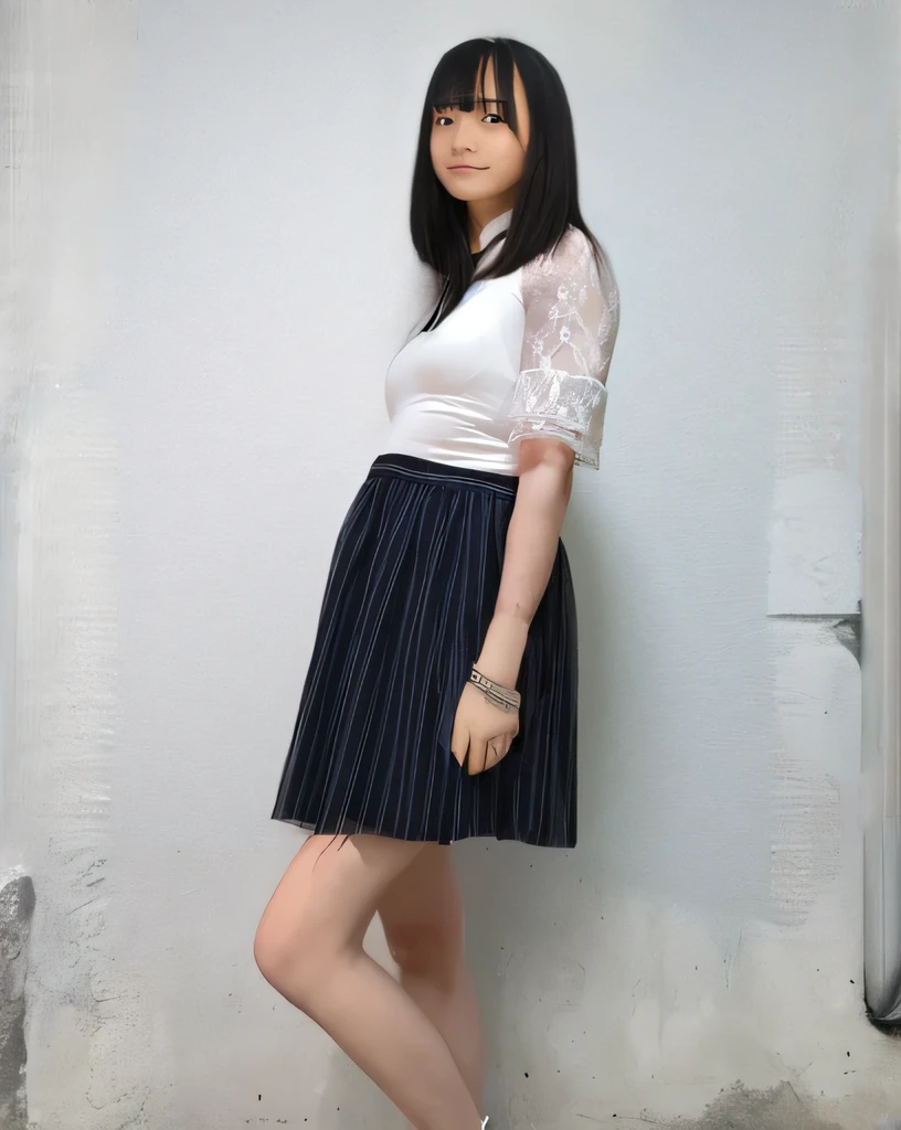 Highest quality,Super detailed,One high school girl,Turning to the side and looking at me,Wearing a short-sleeved blouse,Pleated mini skirt,Cute bracelet,Posing for a photo