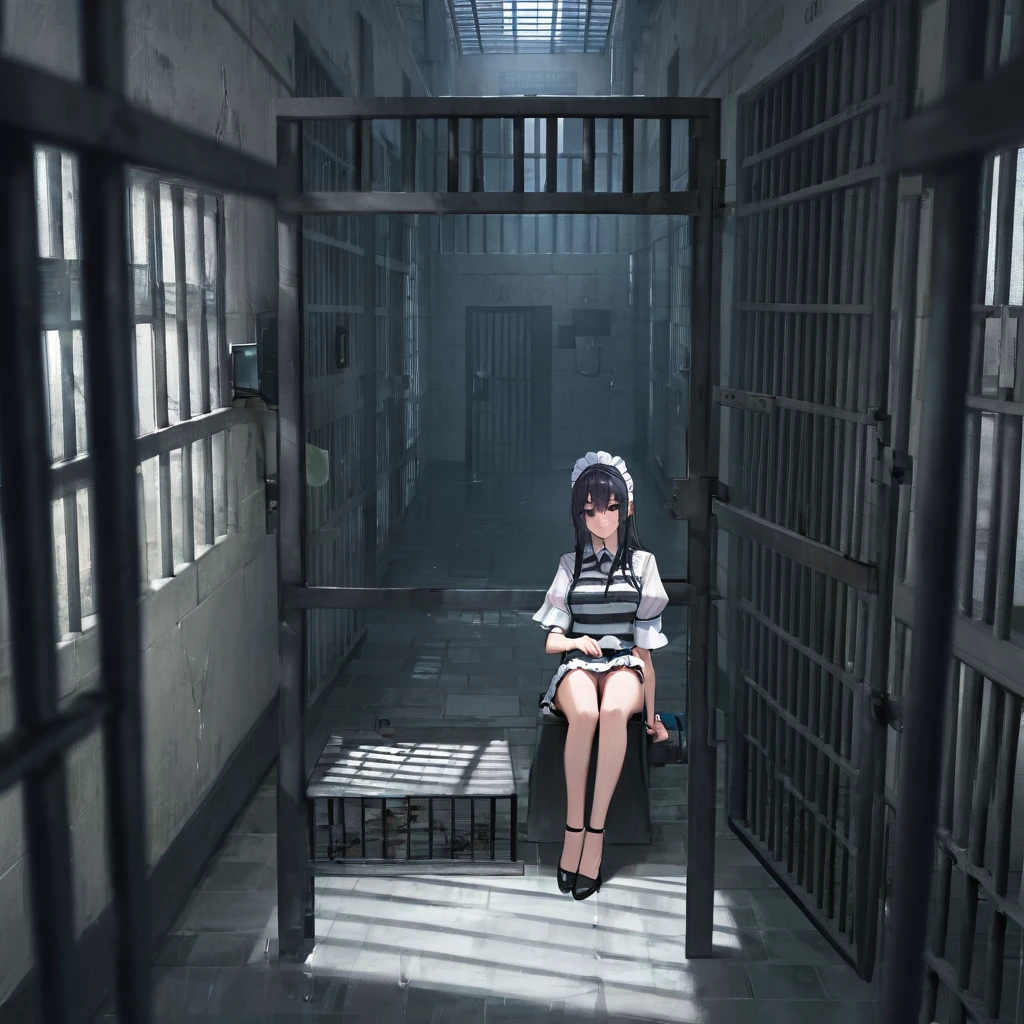 Woman sitting on the floor of a prison cell,perpetrator, confinement, restrained, Bind, Tied arms behind, sitting in a prison, in a prison cell, stood in a cell, sitting in a dark prison cell, in the Prison, in prison, in a small prison cell, the woman is Behind bars, promo still, prisoner, prison cell, prison, Behind bars, with prison clothing, olivia pope, tv show still,torn clothes、A maid uniform torn to pieces,Behind bars, promo still, prisoner, prison cell, prison, Behind bars,A bra with wet and see-through、teats see through, sitting in a dark prison cell, in the Prison, in prison, in a small prison cell, the woman is Behind bars, promo still, prisoner, prison cell, prison, Behind bars,