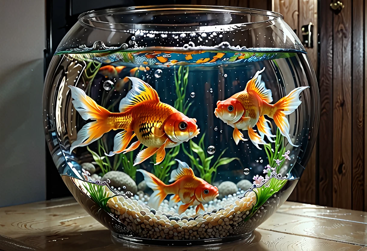 Goldfish swimming in a fishbowl, cool, gorgeous ((masterpiece, best quality, 8K))
