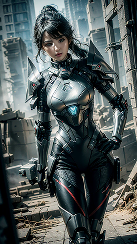 (best quality,4k,8k,highres,masterpiece:1.2),ultra-detailed,(realistic,photorealistic,photo-realistic:1.37),3D,Shitu-mecha,beautiful cyberpunk women with her mecha in the ruins of a city from a forgotten war,ancient technology,HDR,ray tracing,NVIDIA RTX,super-resolution,Unreal 5,subsurface scattering,PBR texturing,post-processing,anisotropic filtering,depth-of-field,maximum clarity and sharpness,multi-layered textures,albedo and specular maps,surface shading,accurate simulation of light-material interaction,perfect proportions,Octane Render,two-tone lighting,low ISO,white balance,rule of thirds,wide aperture,8K RAW,efficient sub-pixel convolution,luminescent particles,light scattering,Tyndall effect