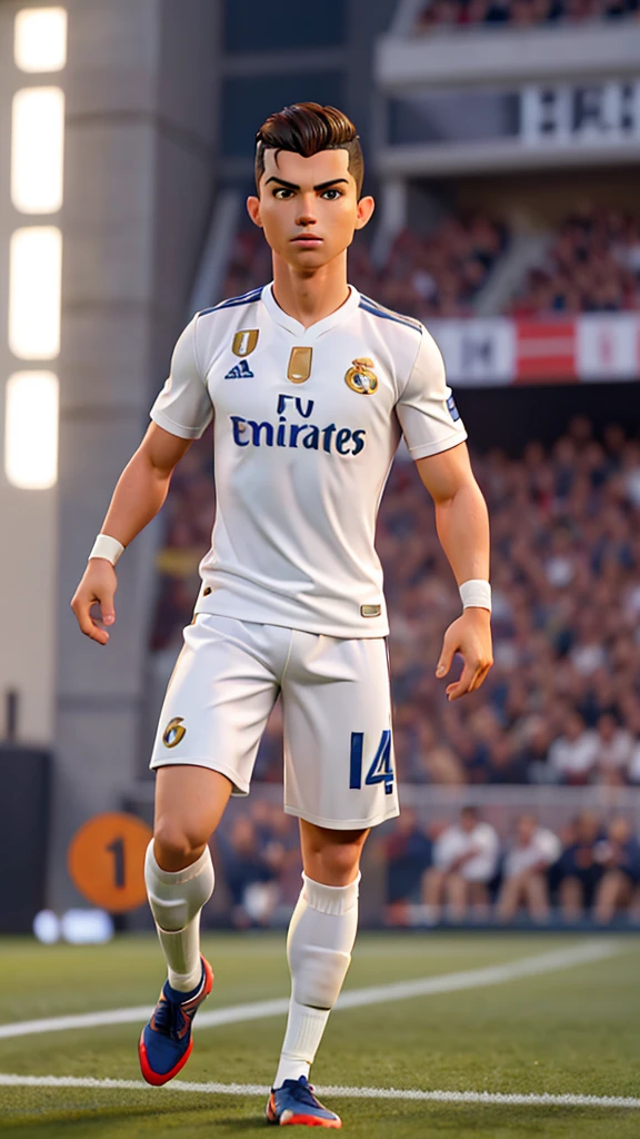 cristiano ronaldo,real Madrid suit，(pixar style) (masterpiece:1.2) (bokeh) (best quality) (detailed skin) (detailed texture) (8k) (claymation) (cinematic lighting) (sharp focus）