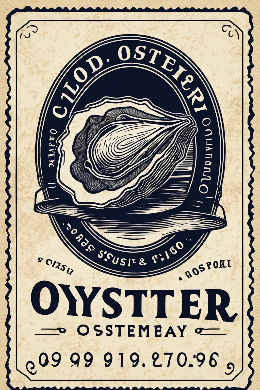 stamp , classic style ink pad LOGO design oyster company old school retro 1970