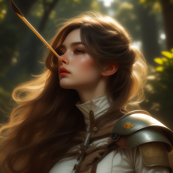 (An archer loads an arrow into a long bow, pulls the bowstring and aims at his prey.:1.6)、Medieval Fantasy Archer、Exquisitely detailed skin、Detailed facial features、Beautifully detailed eyes、Beautifully detailed lips、Highly detailed face、Long eyelashes、blonde、Very beautiful hair、Flowing Hair、Big Breasts、Narrow waist、Big Butt、Ideal proportions、Archer's Pose:1.3、Medieval elegant dress、Leather Armor、The background is deep in the forest、sunset、wood々Overgrown and dim、Detailed Background、(Highest quality、8K、High resolution、masterpiece:1.2)、Super detailed、(Real、Photorealistic、Photorealistic:1.37),