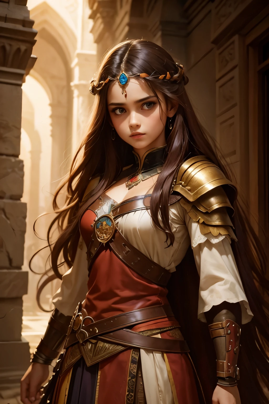 beautiful warrior princesses, colorful and intricate hair, two sisters and 13 years oldailed, vibrant colors, dramatic lighting, fantasy art style, digital painting, cinematic composition, epic scale, masterpiece, award winning, 8k, photorealistic