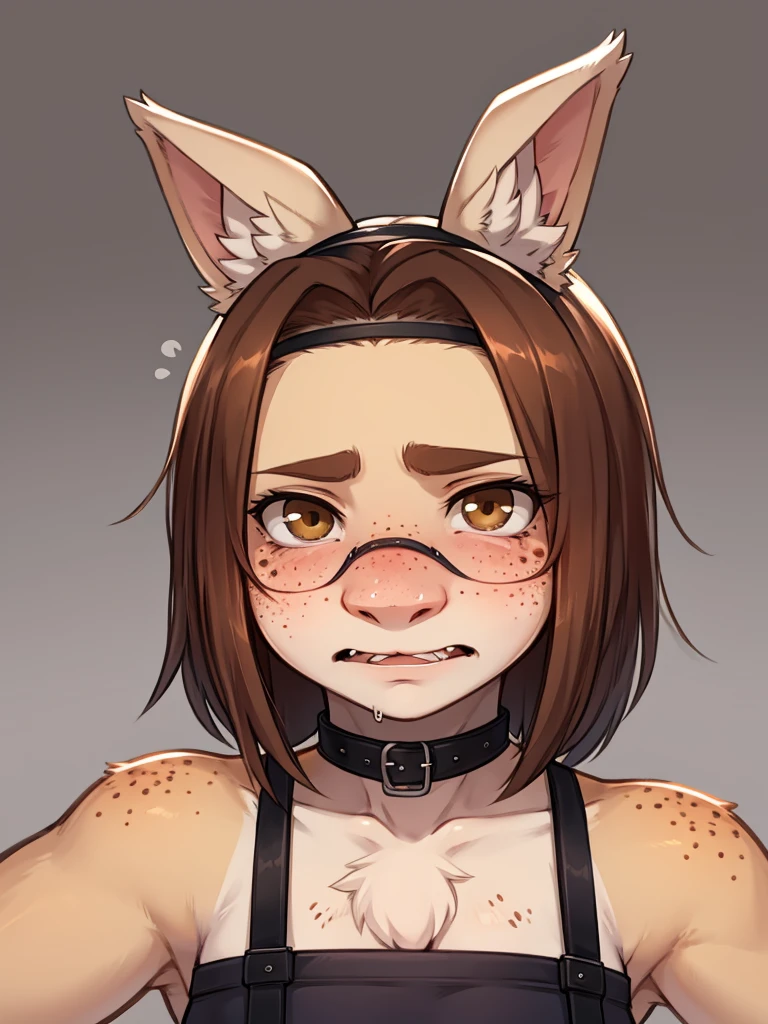 (ugly face female) , (Freckles on face:0.9) , Ugly expression , shy geek , perfect beautiful body , Trained sow , BDSM