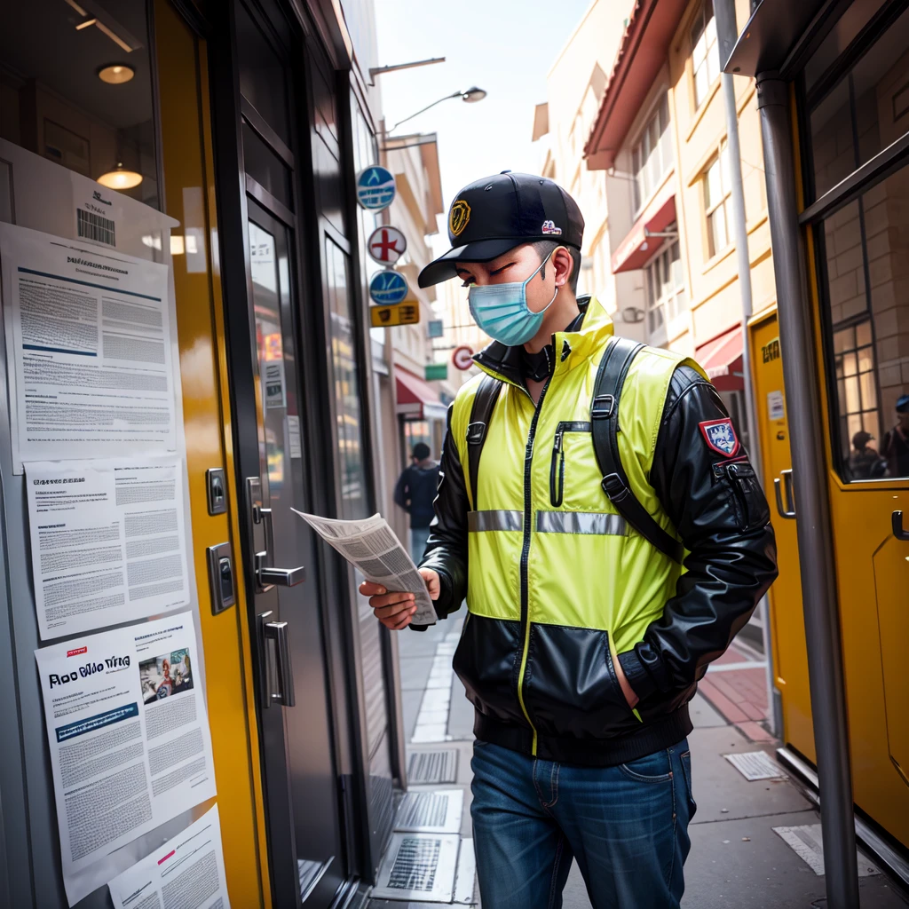 man in a hazmat reading a newspaper