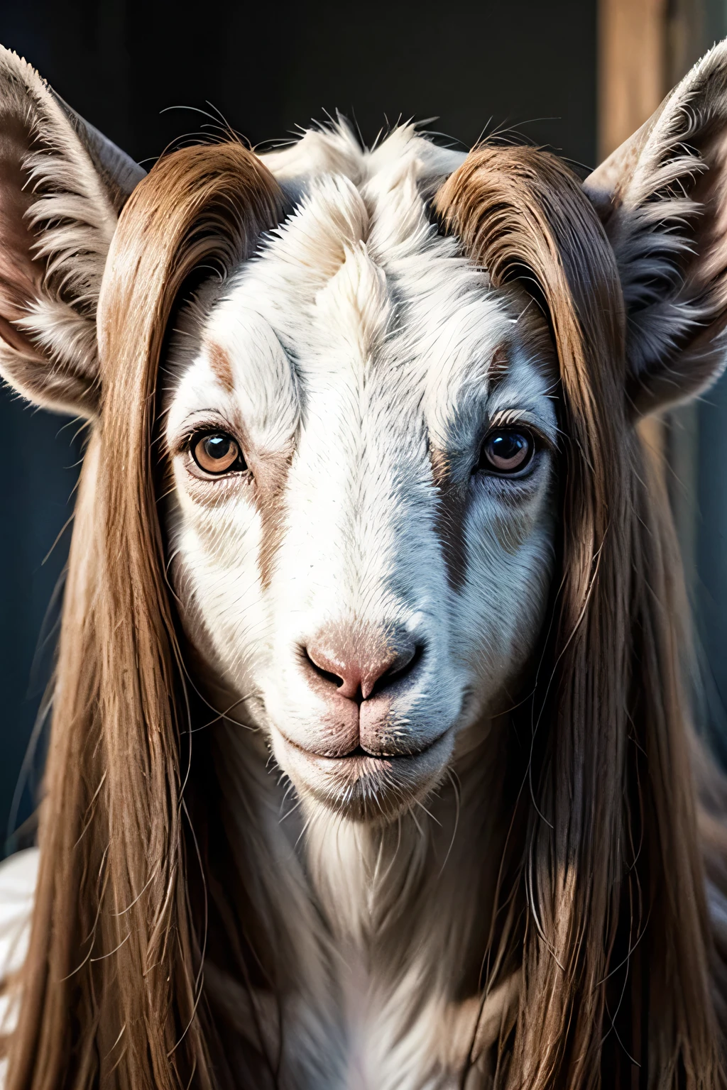 I want a goat the animal with hair and makeup