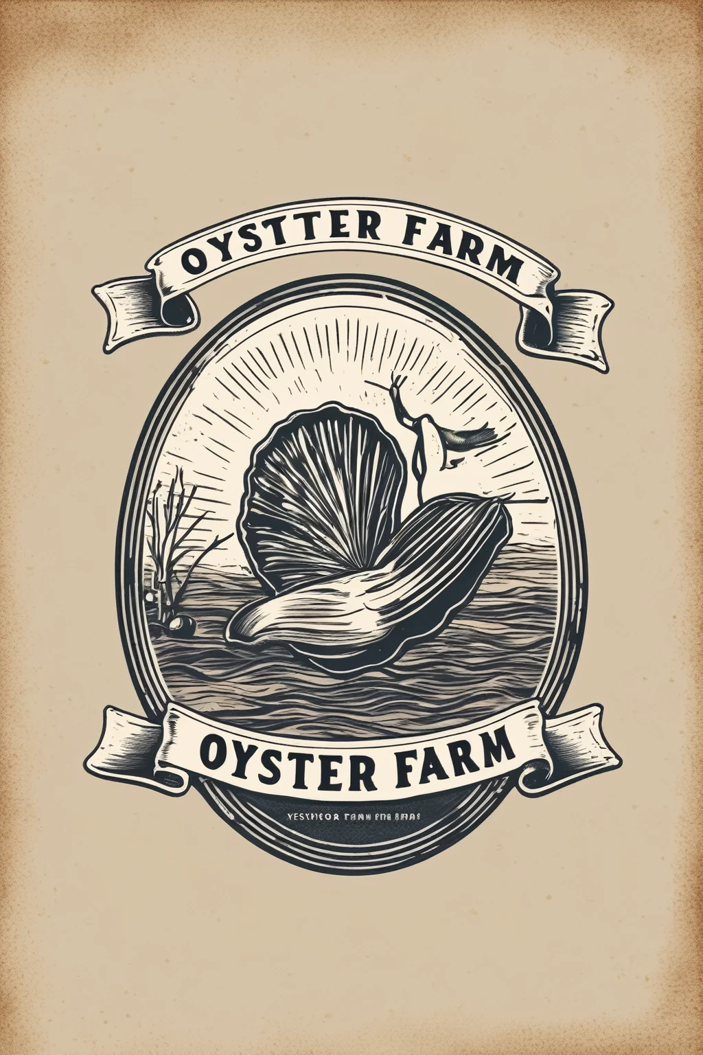 BASIC SIMPLE ink pad LOGO design oyster FARM company old school retro 1970