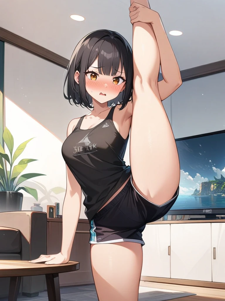((32k)), ((Highest quality)), ((超High resolution)), ((High resolution)), ((超High resolution)), ((Highly detailed CG)), ((unity 32k wallpaper)), (masterpiece, Highest quality:1.2), 2 girls, girl,Are standing_Split,
Yuki eats, Long black hair, living room, Black tank top, Black shorts, Embarrassed expression,