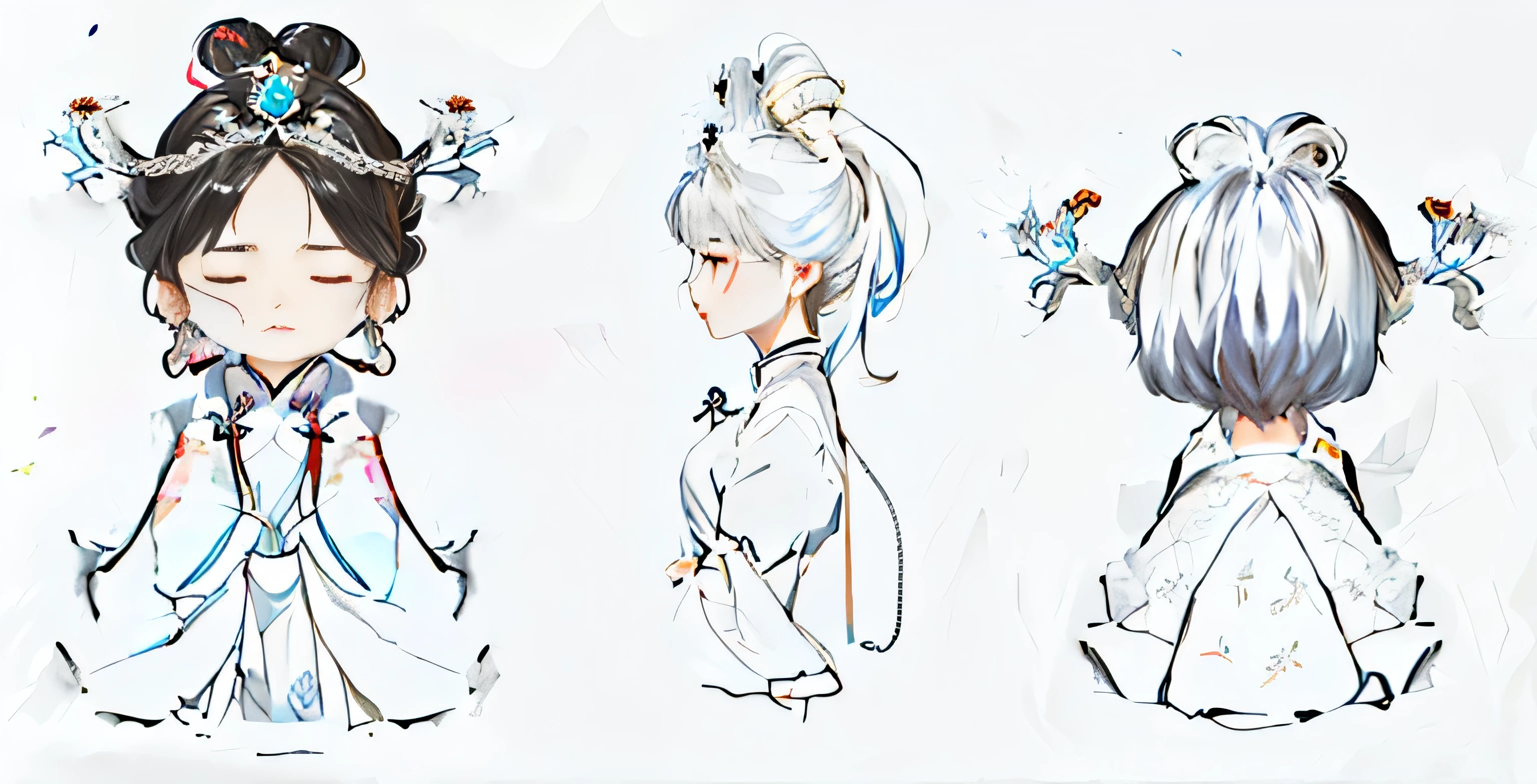 The painting shows three girls wearing princess dresses.、girl wearing a tie, Loche and Clamp, Stylized lines, braid, Fashion Design, Ponytail, Strong line art, Loose lines, dark line, Stylized role conception, Clean line drawing, hair in braid, Puff sleeves, role conception, Chibi style, Detailed role conception, Simple line drawingRed skirt ， Red skirt，   china，Chinese，Chinese ，Coloring，Black hair，Hanfu，headdress，A woman wearing a Chinese dress、Drawing of a woman suffering from tia, palace ， Girl wearing Hanfu, china公主, china皇后, ancient china公主, Asian Dynasty Princess, Beautiful fantasy queen, Inspired by Tawaraya Sotatsu, Inspired by trees, Inspired by Lan Ying, Inspired by Qiu Ying, Inspired by Lv Ji Coloring Coloring 3D Coloring IP