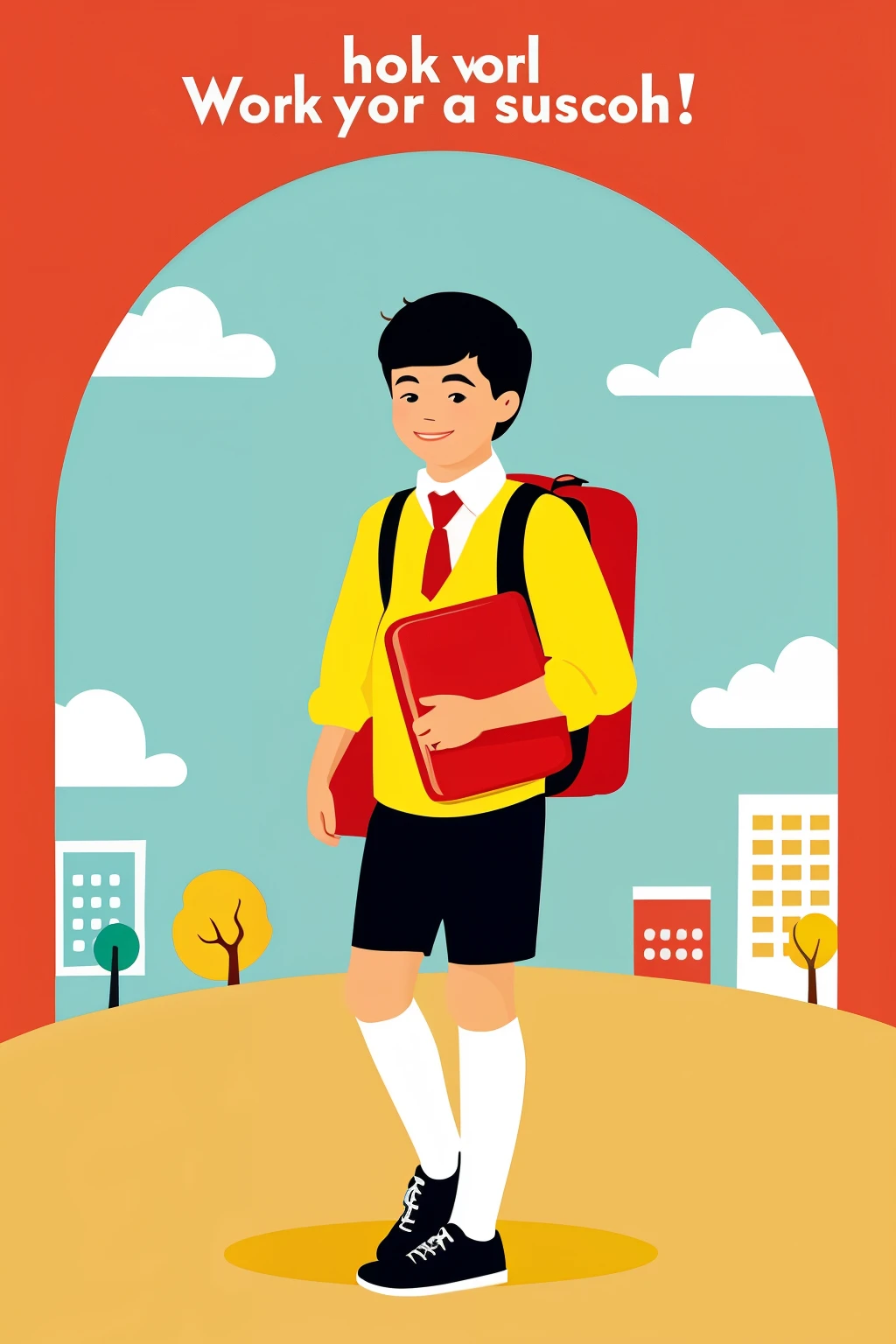 Create an illustration of the work BUSCON, where he is going to school