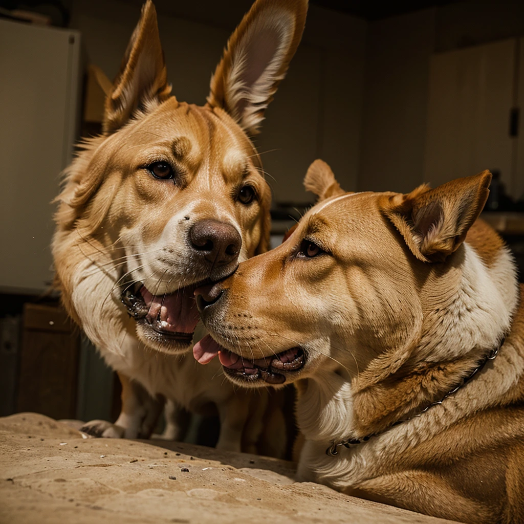 Cartoonish portrait of a dog making dough 