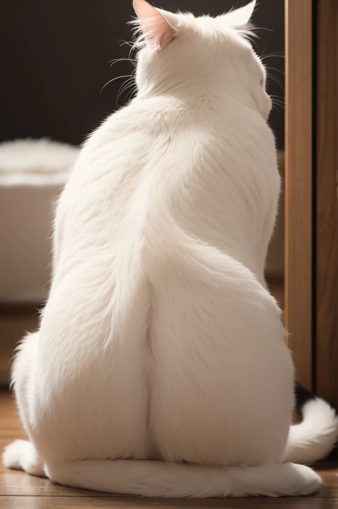 White cat with light brown back with black tail and black ears 