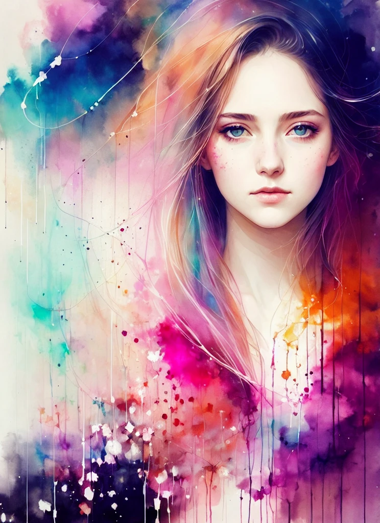 a woman by agnes cecile, luminous design, pastel colours, ink drips, autumn lights