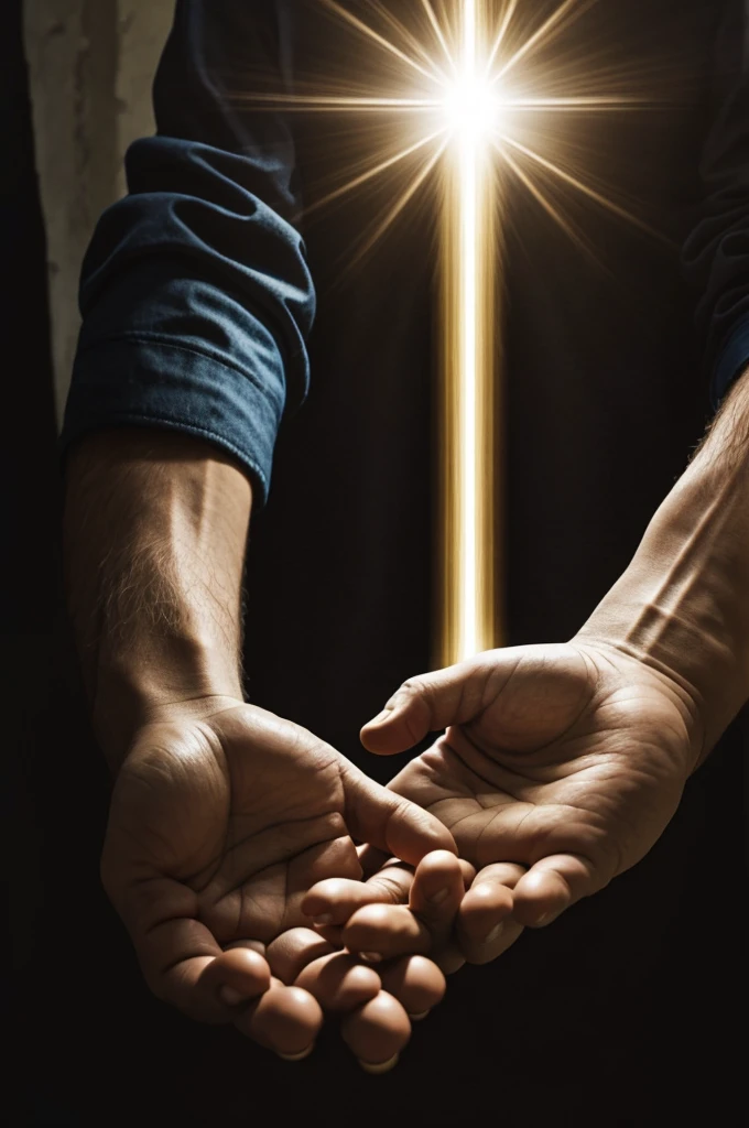 God in one hand a bright light and the other dark