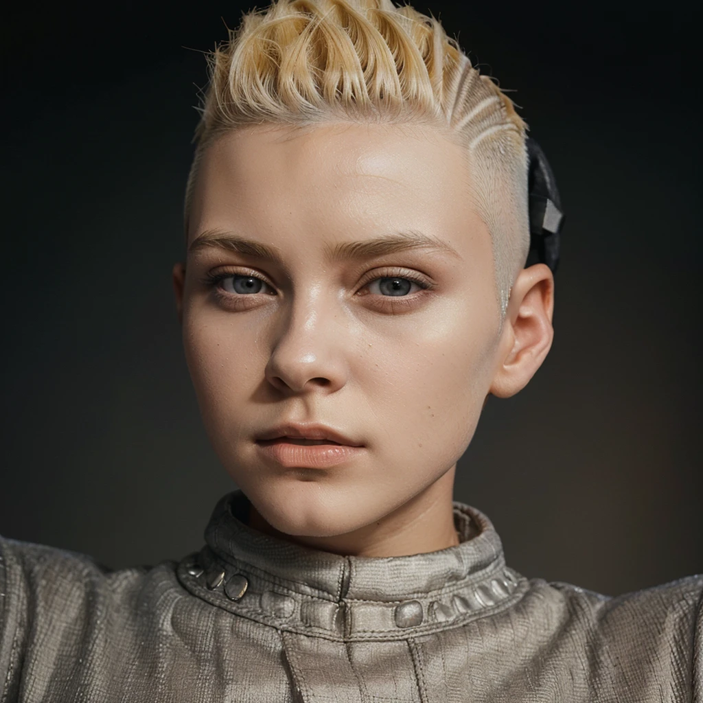a 20 yo woman, blonde, (hi-top fade:1.3), dark theme, soothing tones, muted colors, high contrast, (natural skin texture, hyperrealism, soft light, sharp)