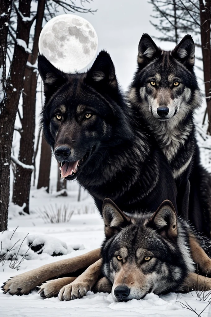 black wolf and white wolf