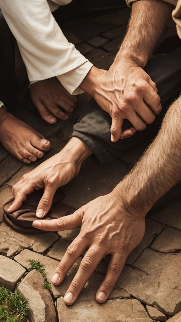 Jesus rescues man from the sin of the world by extending his hand to save him