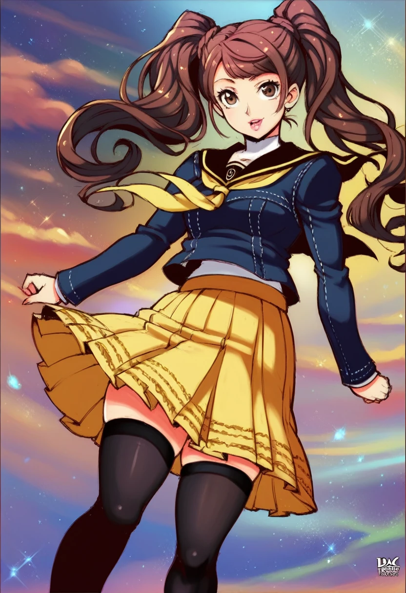 ,(upperbody:1),dsrise, brown hair, long hair, twintails, brown eyes, yasogami , serafuku, black thighhighs, 1girl, solo ,standing, school,ground, (cinematic), anime screencap:0.8, official art, masterpiece, best quality,UHD,HDR,intricate detailed,aesthetic,very aesthetic,,