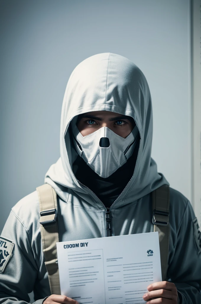 Ghost from call of duty showing a sheet of paper