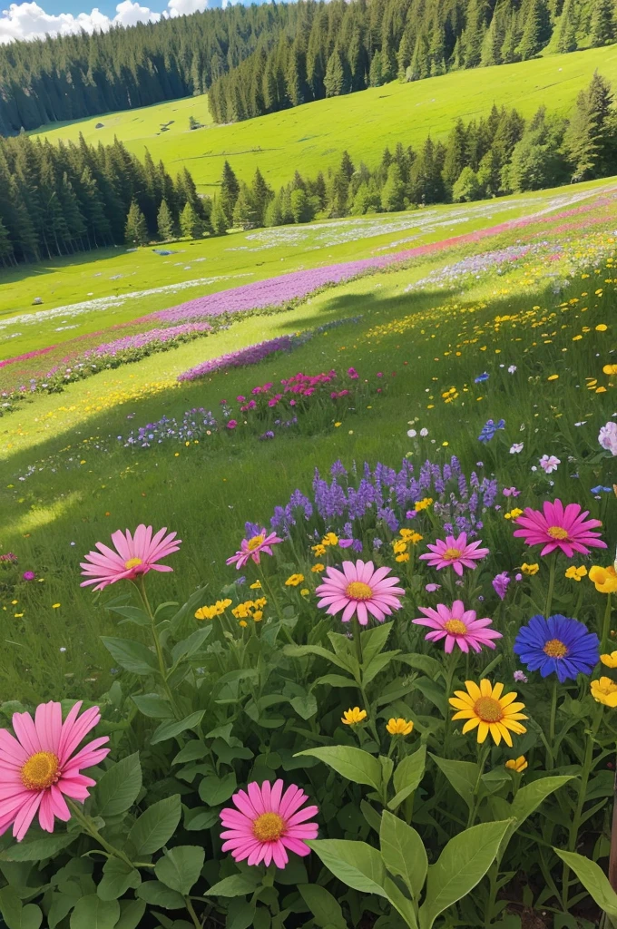 Flowers in the meadow in front of the sunny forest
Rich in details
Vibrant and vivid colors