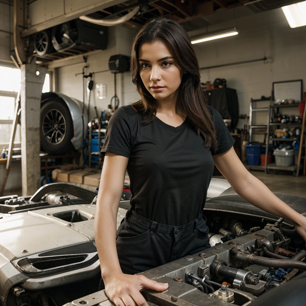  beautiful photorealistic car mechanic woman 