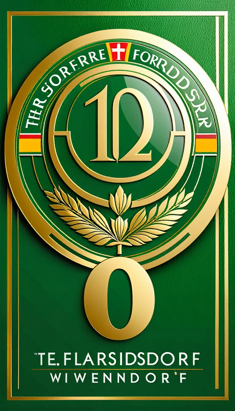 (best quality, ultra-detailed, emblem design) Create a modern, stylish, and clear emblem celebrating "120 Jahre Floridsdorf bei Wien." The emblem should be sleek and contemporary, with clean lines and a minimalist aesthetic. Center the design around a stylized number "120," using a sophisticated color palette of deep greens, golds, and neutral tones. Incorporate subtle references to Floridsdorf's heritage through modern. The text "120 Jahre Floridsdorf bei Wien" should be integrated seamlessly with a bold, modern, elegant typeface, ensuring readability and visual appeal. The overall design should be striking and sophisticated, perfect for a high-end, modern application on a seal.