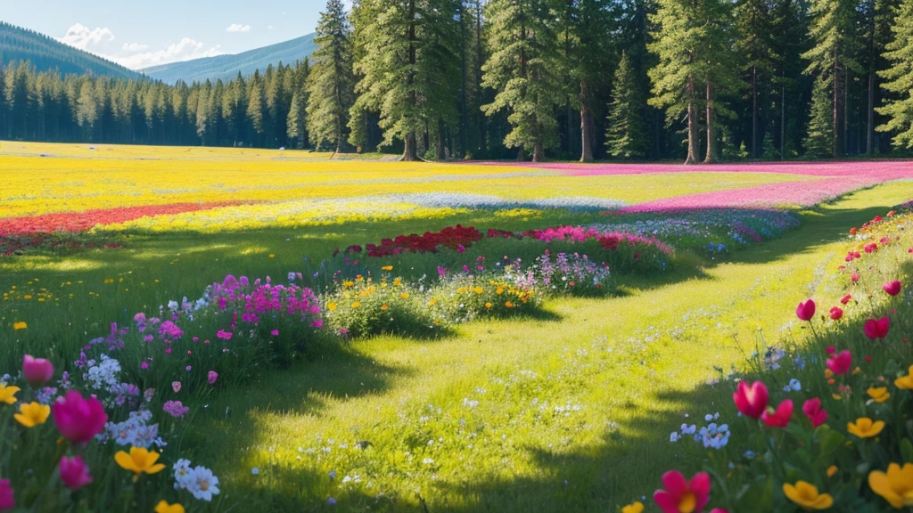 Flowers in the meadow in front of the sunny forest
Rich in details
Vibrant and vivid colors