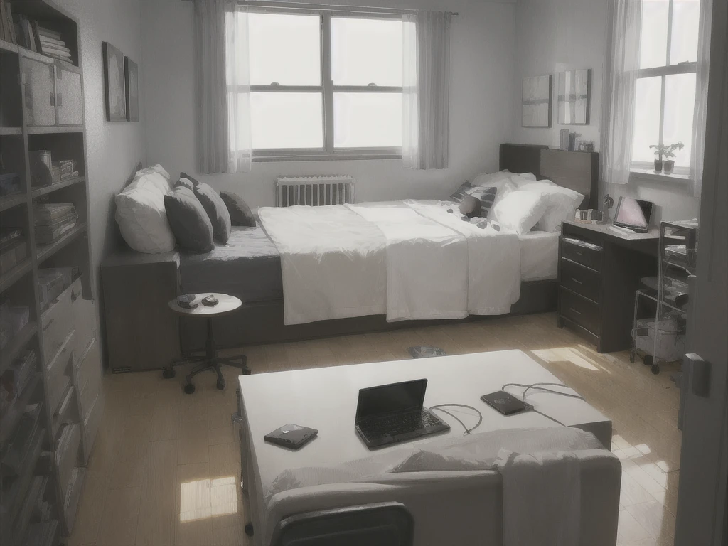 Badroom, scuf, computer, morning, gray, 