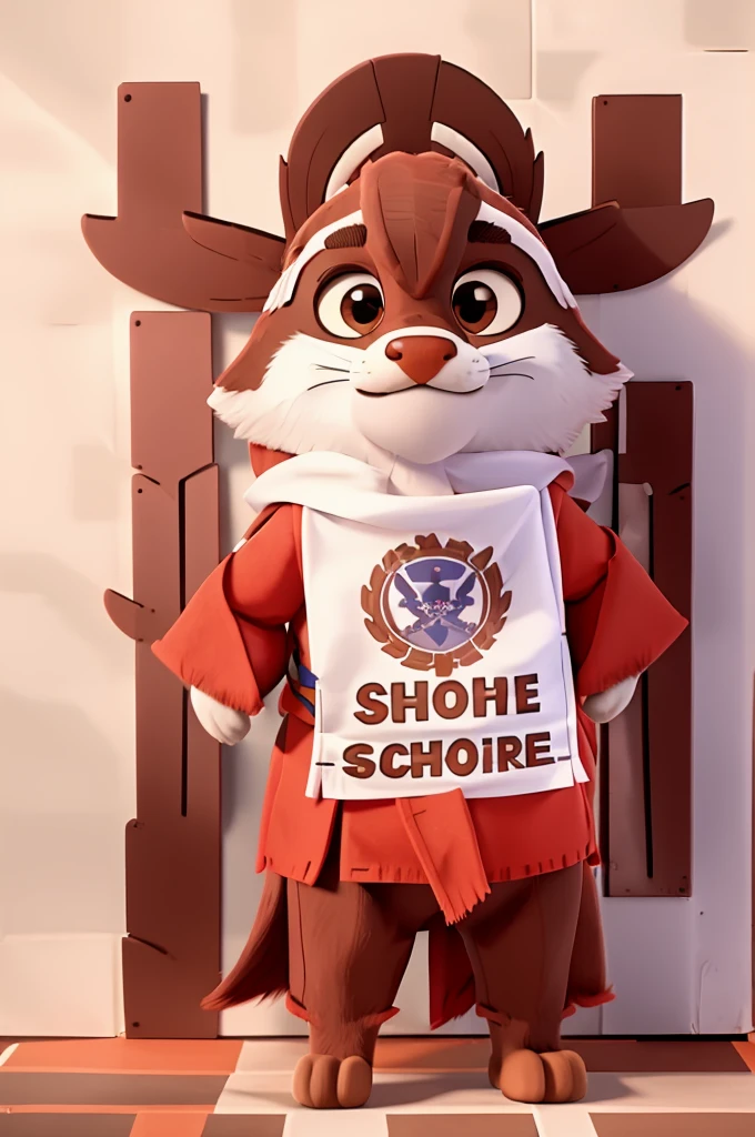 create an animal school mascot holding a banner with the name of the school izaura de almeida silva