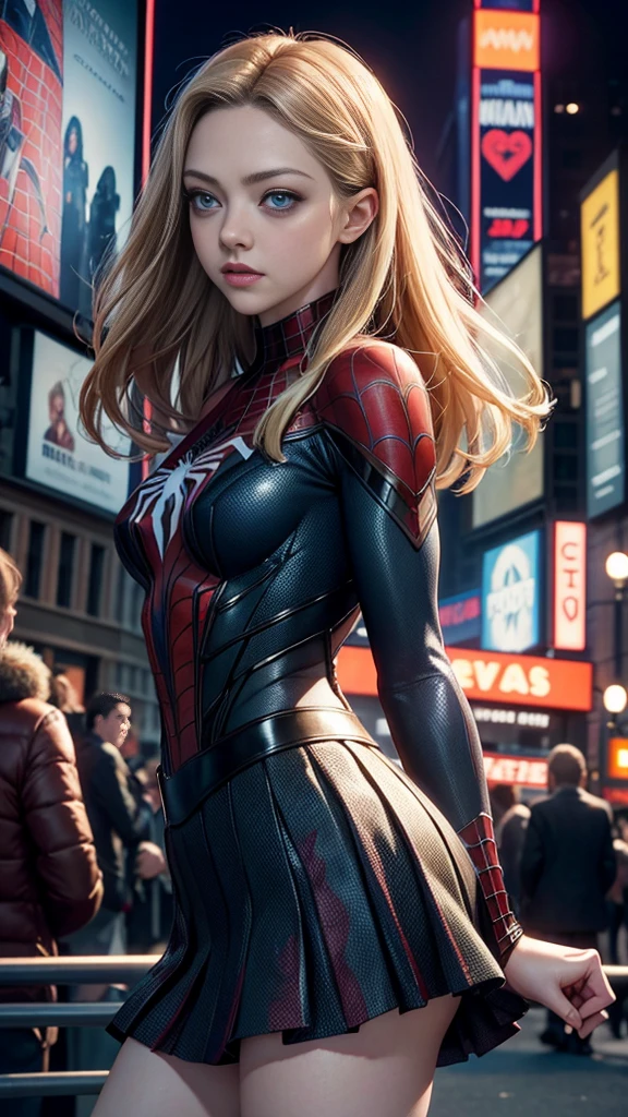 Amanda Seyfried、マーベルコミックの映画Poster、so beautiful、Movies about Spider-Man、sexy、whole body、Wearing a skirt、Premiere Date、Poster、belly buttonを突き出す、new york、She's wearing a ripped Spiderman suit、The suit is torn、Wearing a skirt、Red and black color scheme、dynamic、masterpiece、Highest quality、Super detailed、Very detailed、Delicate and beautiful shine、Ultra-high resolution、Cinematic、break、breakドロップ、(Torn clothes:1.5)、(Wet clothes:1.4)、Bare shoulders、Real Rain、Wet Hair、belly button、Exposed Skin、sexyな肩を披露