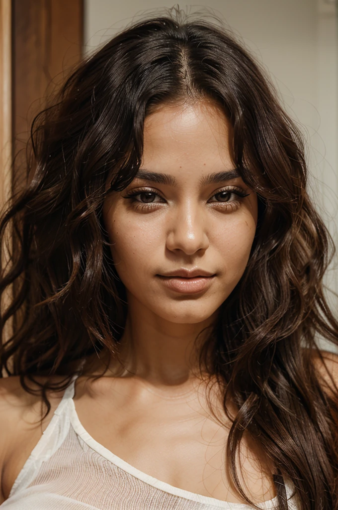 Brazilian woman, 24 years, wavy hair, frontal portrait