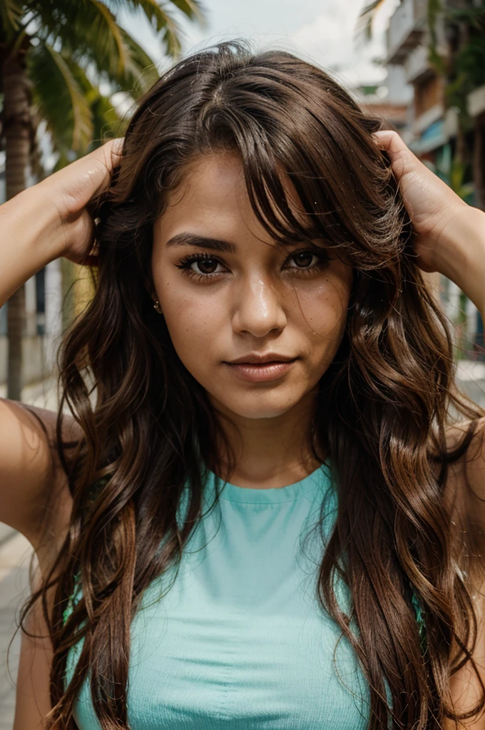 Brazilian woman, 24 years, wavy hair, frontal portrait