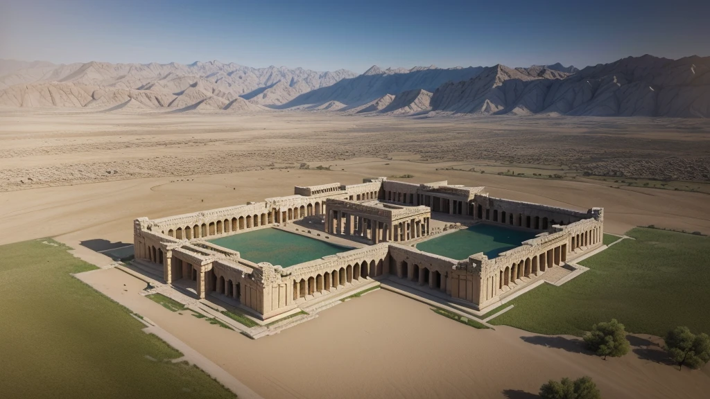 Create the image of the ancient palace of King Xerxes I in the city of Shushan, ancient Persian empire.
I want an aerial image of the palace.
I want a high-definition, 8k image, hand defects or blurs. 
