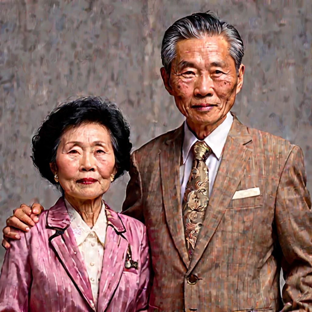 old Chinese couple in modern suit, portrait
