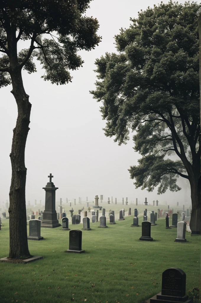 Mist spectra in a cemetery with black roses