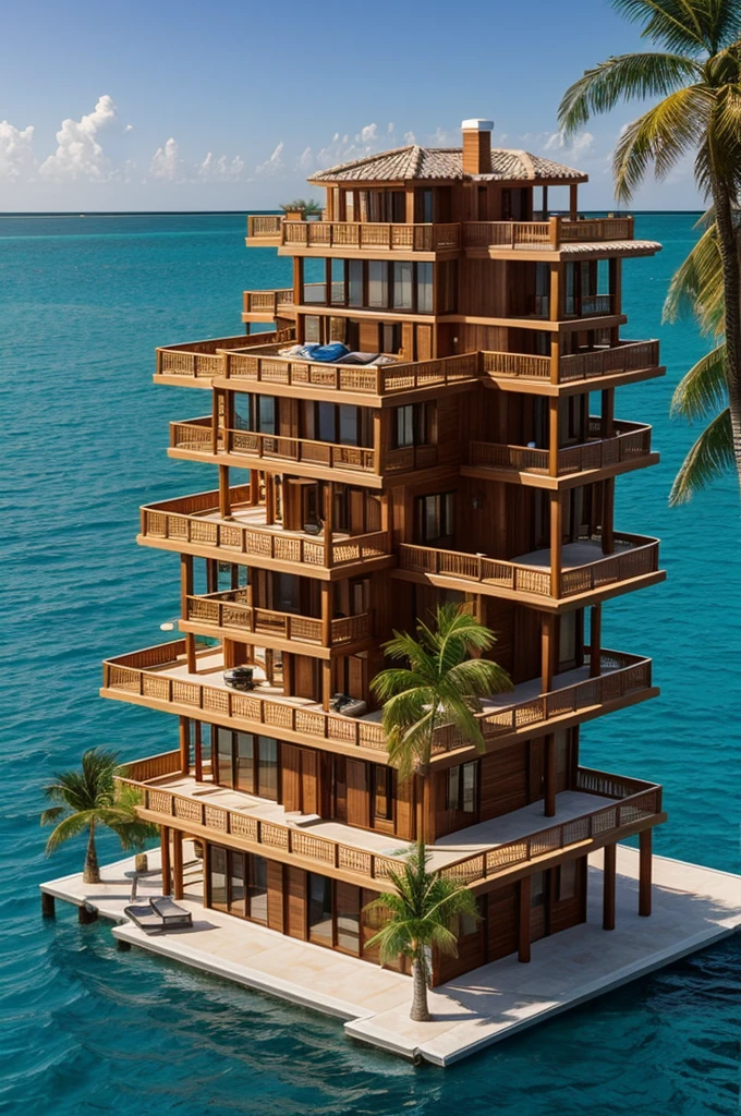 A luxury 5-story house in the middle of the sea with football wood and shrimp