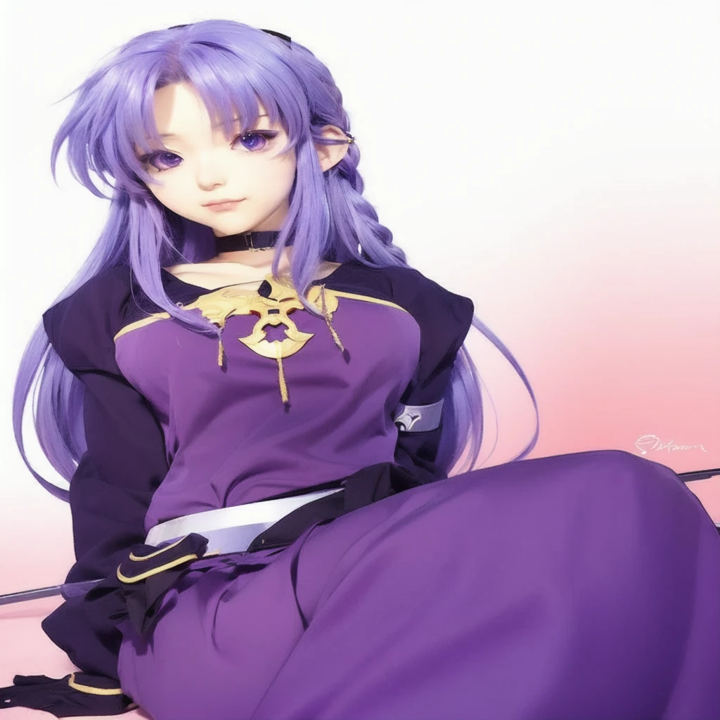 anime girl with purple hair sitting on the floor with a sword, anime style like Destiny/stay overnight, portrait girl of the zodiac knights, girl of the zodiac knights, Misato Katsuragi, anime moe art style, Destiny stay overnight, Anime goddess, as an anime character, I&#39;m going to make fanart too, anime character, Destiny / stay overnight, female anime character