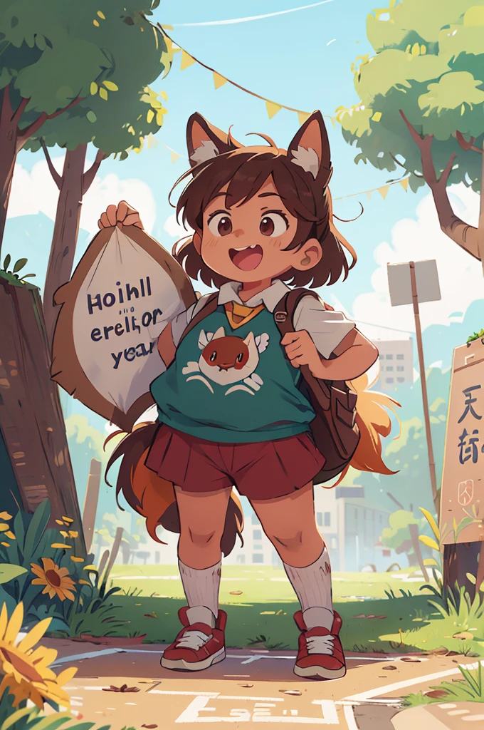 create an animal school mascot holding a banner with the name of the school izaura de almeida silva