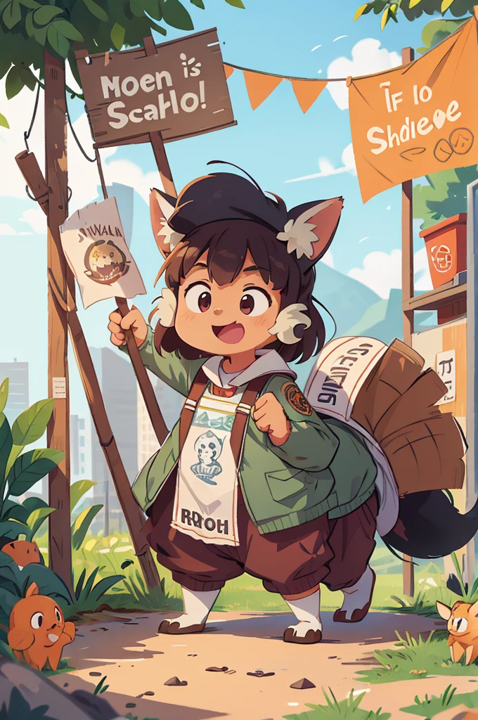 create an animal school mascot holding a banner with the name of the school izaura de almeida silva