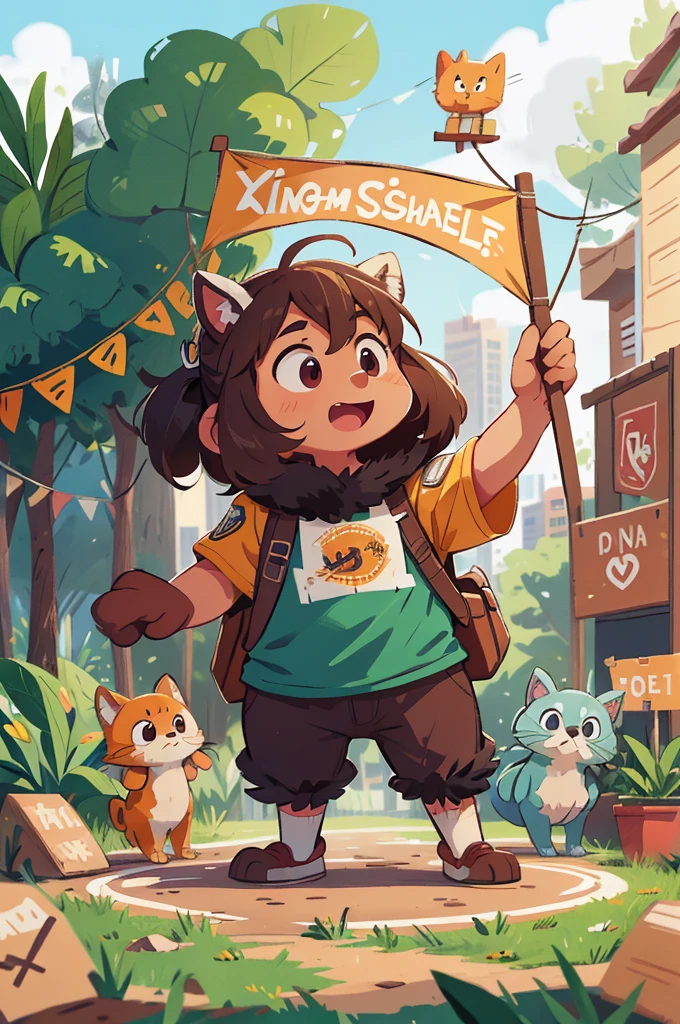 create an animal school mascot holding a banner with the name of the school izaura de almeida silva