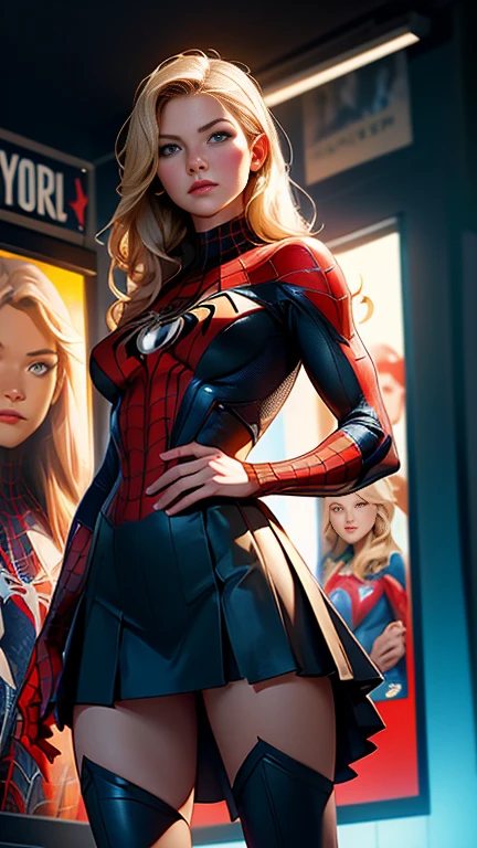 Ali Larter、マーベルコミックの映画Poster、so beautiful、Movies about Spider-Man、sexy、whole body、Wearing a skirt、Premiere Date、Poster、belly buttonを突き出す、new york、She's wearing a ripped Spiderman suit、The suit is torn、Wearing a skirt、Red and black color scheme、dynamic、masterpiece、Highest quality、Super detailed、Very detailed、Delicate and beautiful shine、Ultra-high resolution、Cinematic、break、breakドロップ、(Torn clothes:1.5)、(Wet clothes:1.4)、Bare shoulders、Real Rain、Wet Hair、belly button、Exposed Skin、sexyな肩を披露