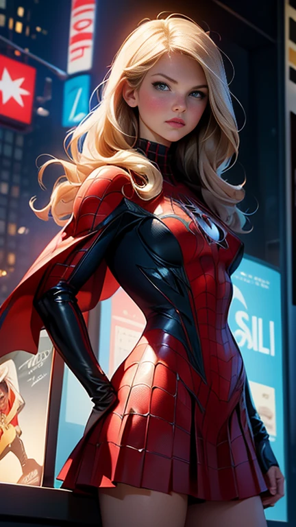 Ali Larter、マーベルコミックの映画Poster、so beautiful、Movies about Spider-Man、sexy、whole body、Wearing a skirt、Premiere Date、Poster、belly buttonを突き出す、new york、She&#39;s wearing a ripped Spiderman suit、The suit is torn、Wearing a skirt、Red and black color scheme、dynamic、masterpiece、Highest quality、Super detailed、Very detailed、Delicate and beautiful shine、Ultra-high resolution、Cinematic、break、breakドロップ、(Torn clothes:1.5)、(Wet clothes:1.4)、Bare shoulders、Real Rain、Wet Hair、belly button、Exposed Skin、sexyな肩を披露