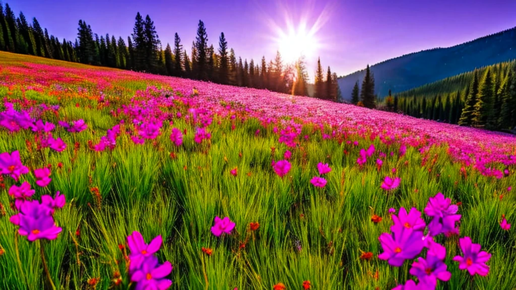 Flowers in the meadow in front of the sunny forest
Rich in details
Vibrant and vivid colors
