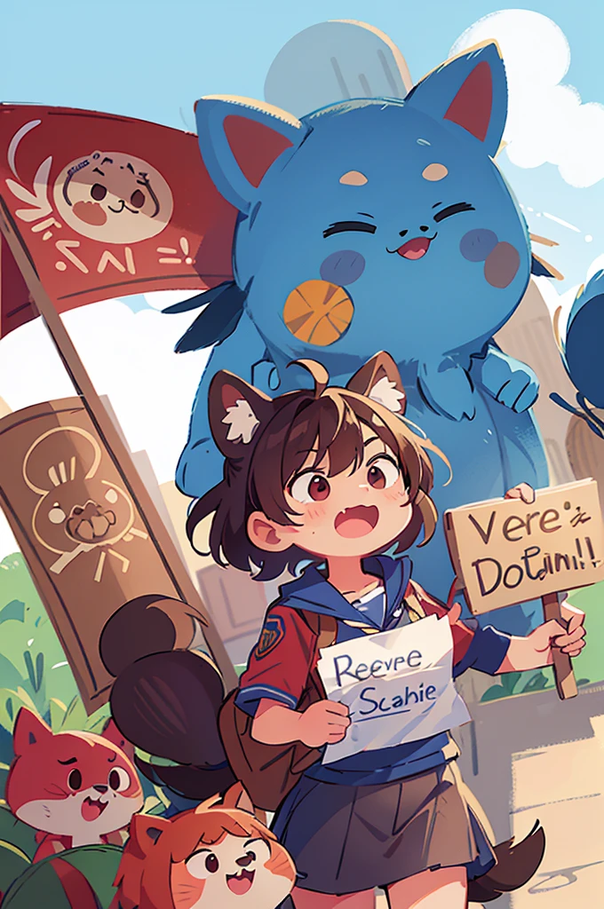 create an animal school mascot holding a banner with the name of the school izaura de almeida silva