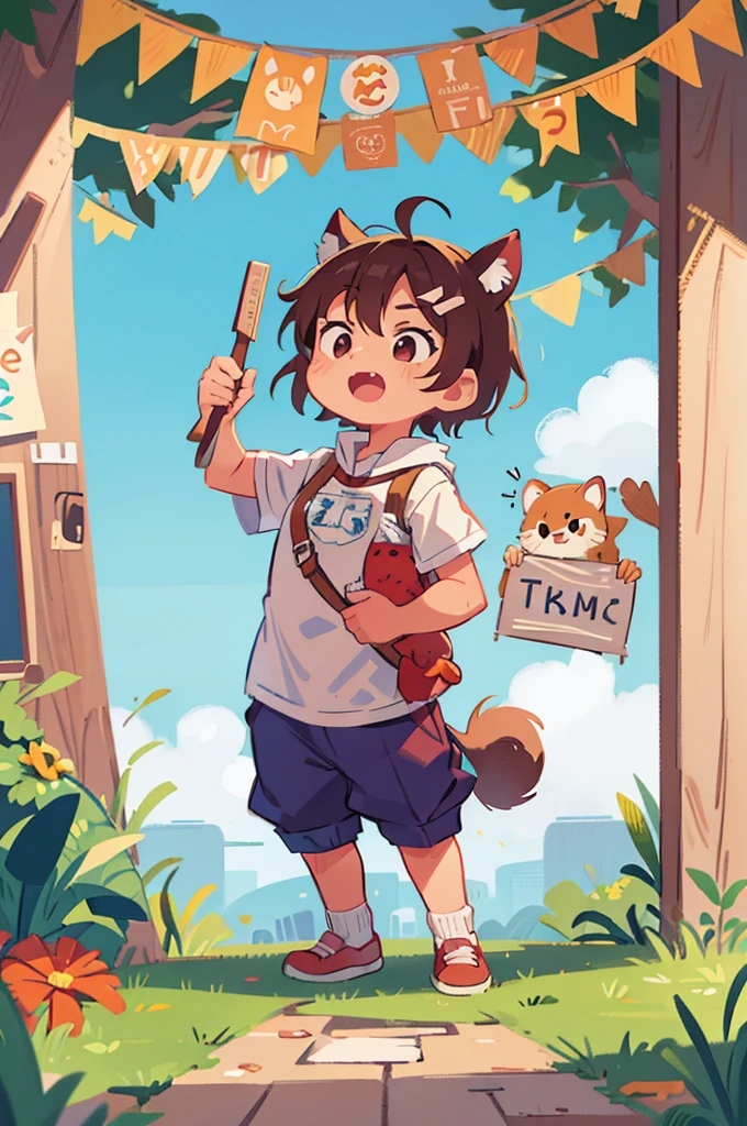 create an animal school mascot holding a banner with the name of the school izaura de almeida silva